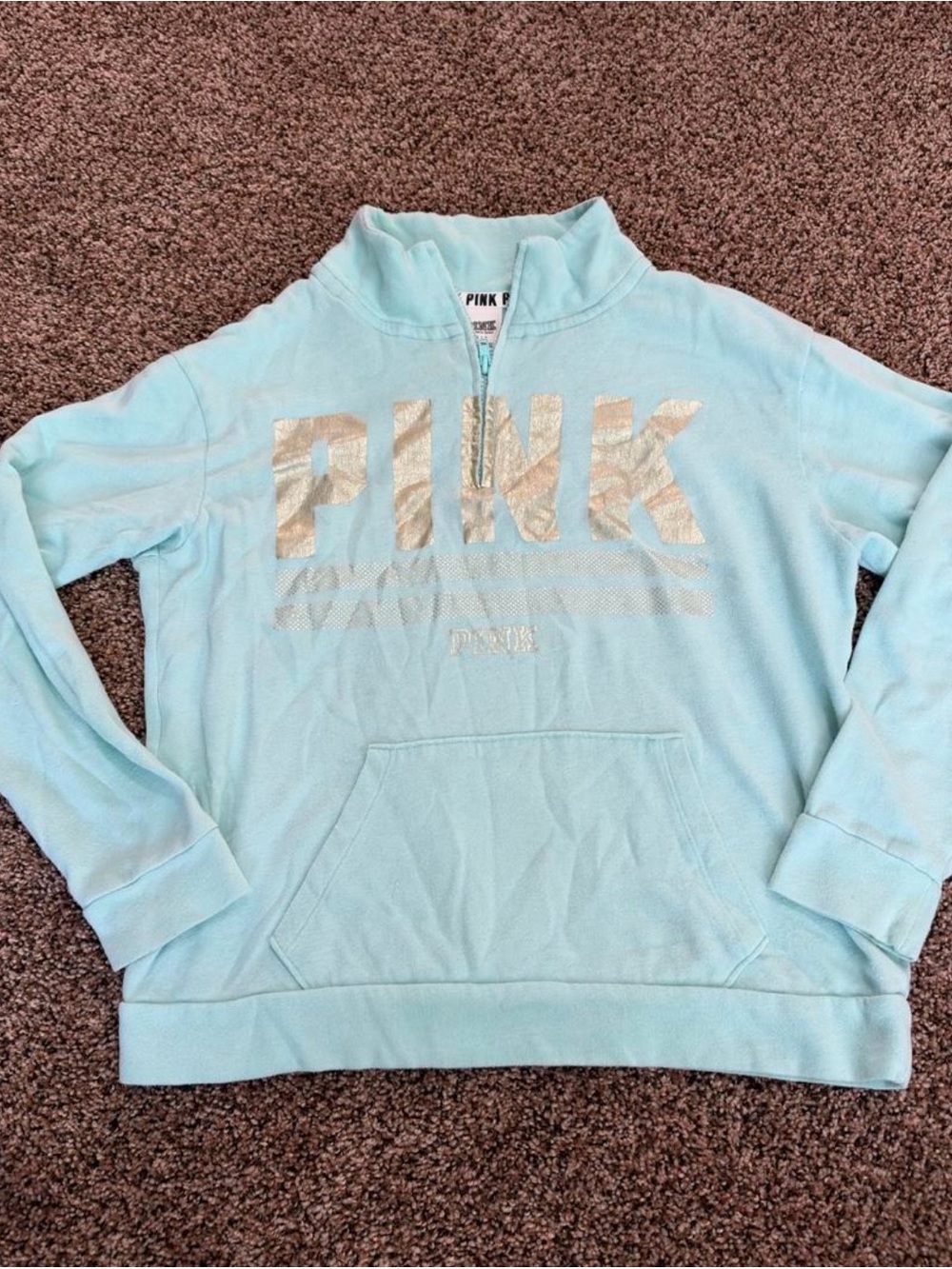 Victoria's Secret PINK Metallic Logo Pullover in Light Aqua
